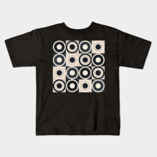 Retro Square and Circle Tile Black Cream and Slate Kids T-Shirt
